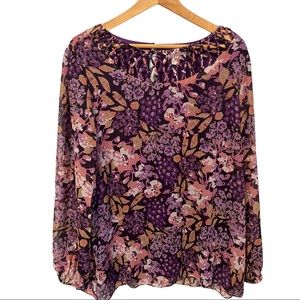 Belle by Kim Gravel pretty floral print stretch knit top w/ unique neckline #58B